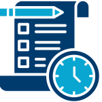 Illustration of a content checklist with a pencil and clock symbolizing structured and timely content writing.
